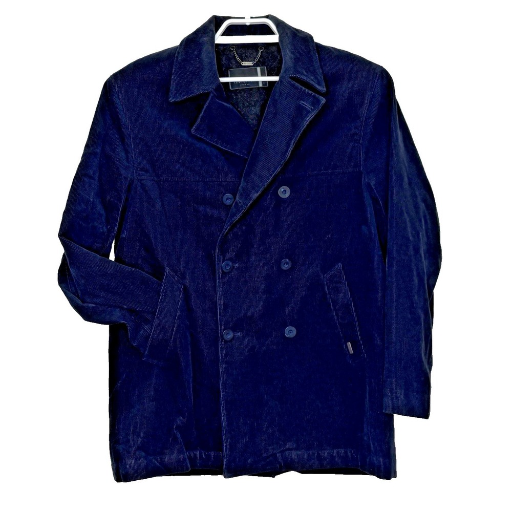 Ted Baker Peacoat Mens Size 3 US‎ 38 Dark Blue Corduroy Double Breasted Nautical